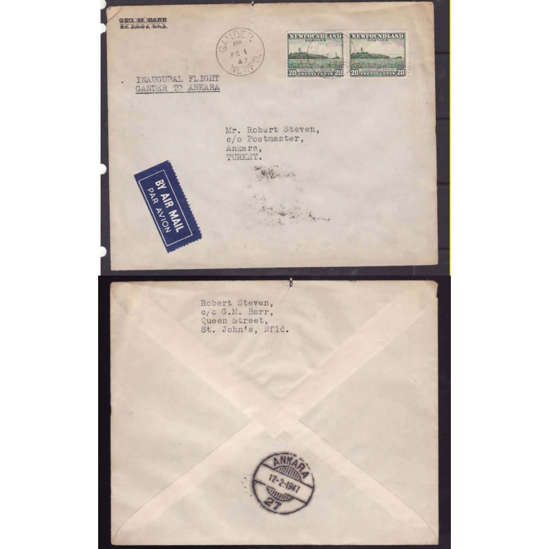 Newfoundland cover-FF52-PanAm First Flight-Gander to Ankara -