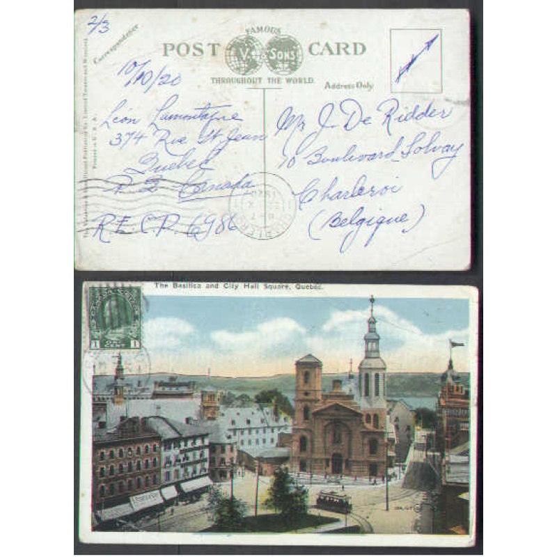 Canada-cover #4433-1c on p/c-Quebec,PQ-1c UPU printed matter[no message]-Belgium -
