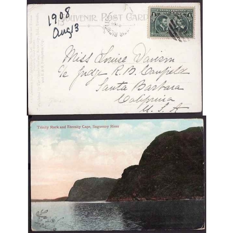 Canada-cover #10380-1c Tercentenary-p/c- Manoir Richrield,Que-Au 8 1908
