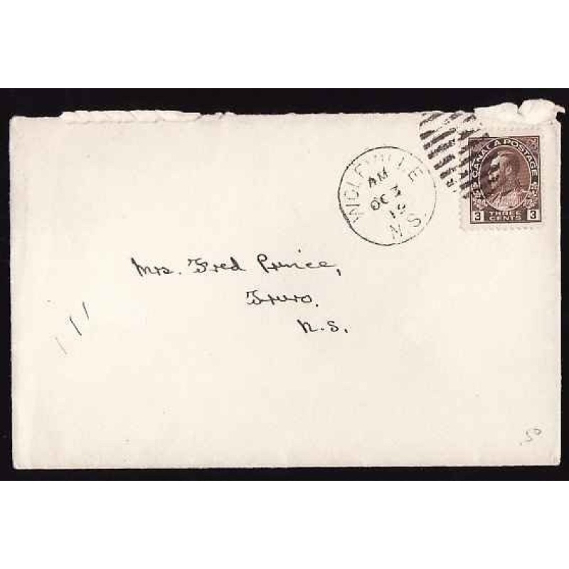 Canada-cover #11874 - 3c Admiral - Wolfville, NS duplex cancel - Oc 3 1919 -