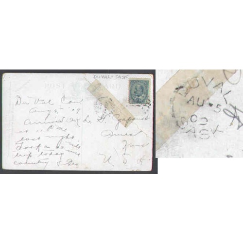 Canada-cover #5658 - 1c Edward-Duval,Sask-Au 5 1909-taped creased