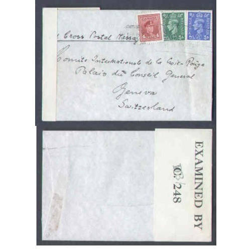 Canada-#9685 - 4c KGVI war+1/2d+2&1/2d GB KGVI to Switzerland-blackout cancel,Sep 1