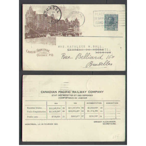 Canada-cover #5115-2c-Chateau Frontenac-(CPR 69F)-french back-Montreal-