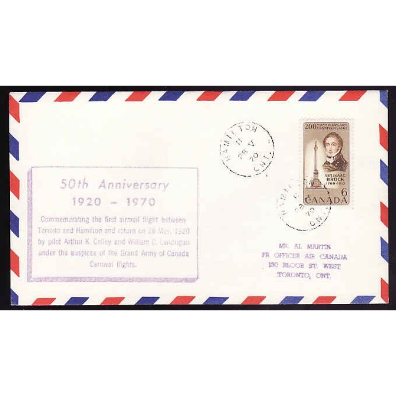 Canada-cover #13435-6c AAMC 7013-anniversary-first airmail flight-Toronto &