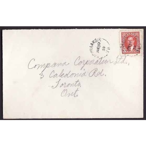 Canada-cover #10272 - 3c KGVI mufti - Nashwaaksis, NB - Jan 30 1939