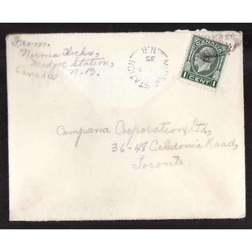 Canada-cover 10264-1c KGV medallion-Midjic Station, NB -? 9 1939 -