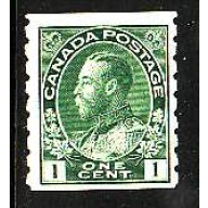 Canada-Sc#125iv- id6-unused og light hinged 1c KGV yellow green coil-1912-