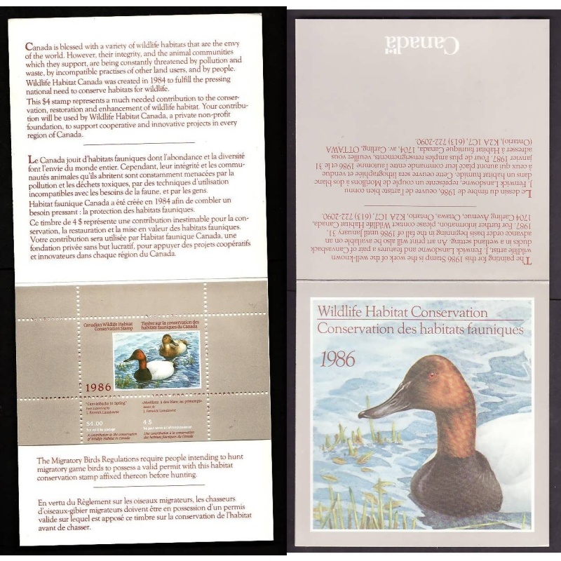 Canada-Unitrade#FWH2-unused NH Federal Wildlife Habitat booklet-Birds-Ducks-1986-