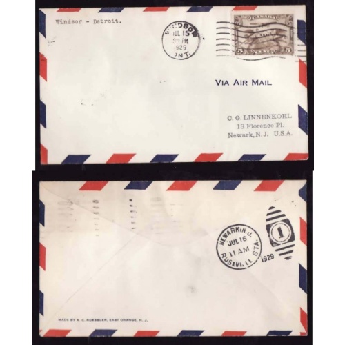 Canada cover #10915-5c airmail-First flight-Windsor to Detroit-Jul 15 1929-
