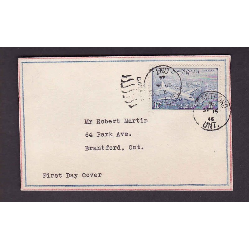 Canada-cover #11949-17c Special Delivery Air [CE3]-FDC-Brantford-Sp 16 1946-