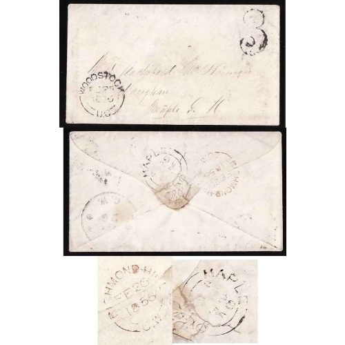 Canada-cover #13137-Stampless-Woodstock,UC-B/S York Cnty-Maple,UC-Fe 28 1856