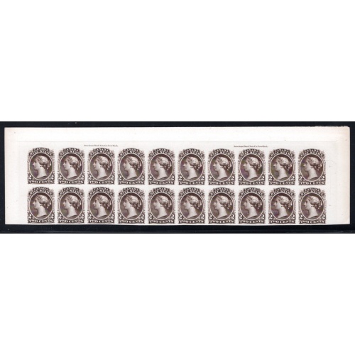 van Dam FB19, 2c, dark brown, trial color plate proof block of 20 on card mounted india paper