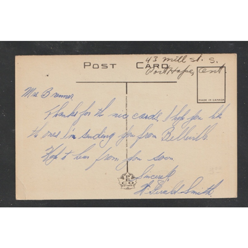 Belleville Ontario (Hastings County) Postcard Vocational College White Border Publisher PECO
