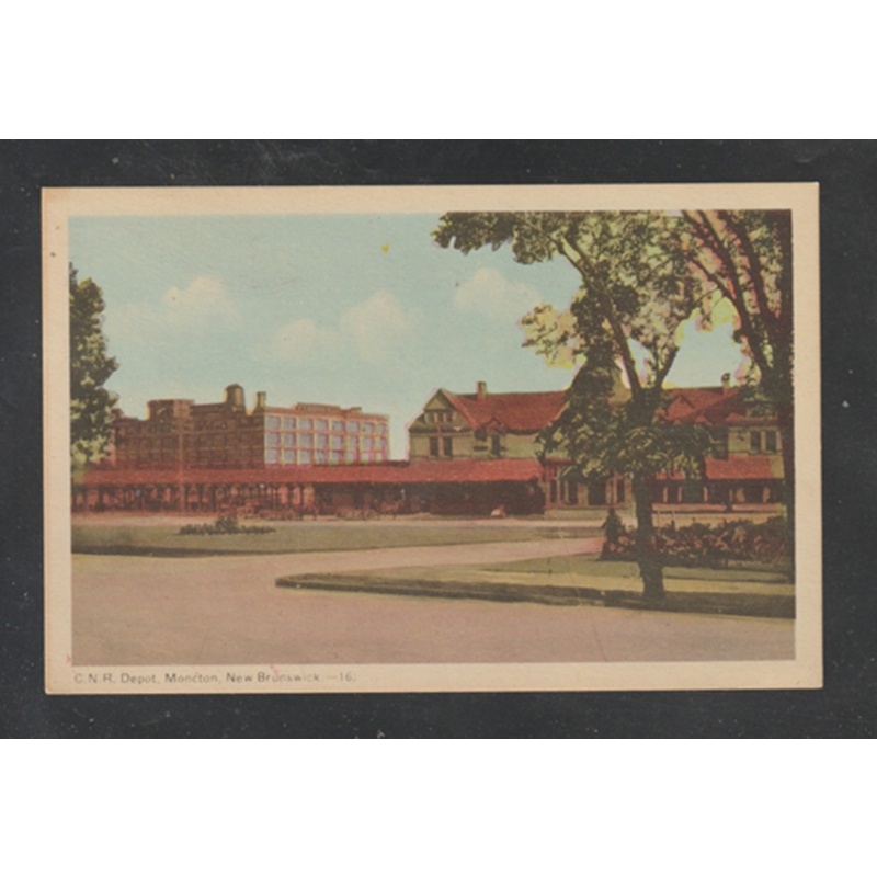Moncton New Brunswick Postcard Canadian National Railway Depot White Border Publisher PECO