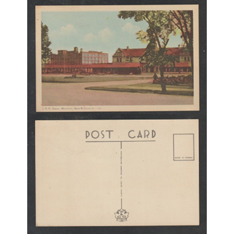 Moncton New Brunswick Postcard Canadian National Railway Depot White Border Publisher PECO