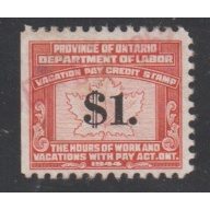 Ontario Vacation Pay Stamp - Van Dam #OL10 - used fine - very fine