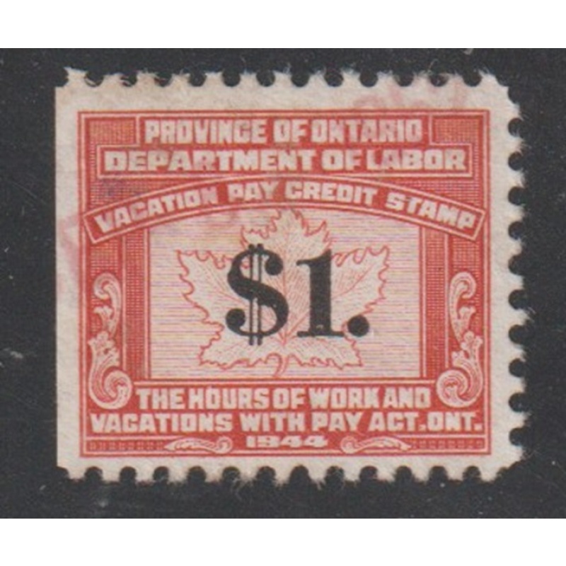 Ontario Vacation Pay Stamp - Van Dam #OL10 - used fine - very fine