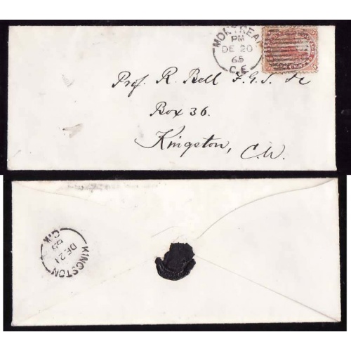 Canada-cover #14369-5c-addressee Robert Bell-Montreal,CE-De 20 1865-B/S