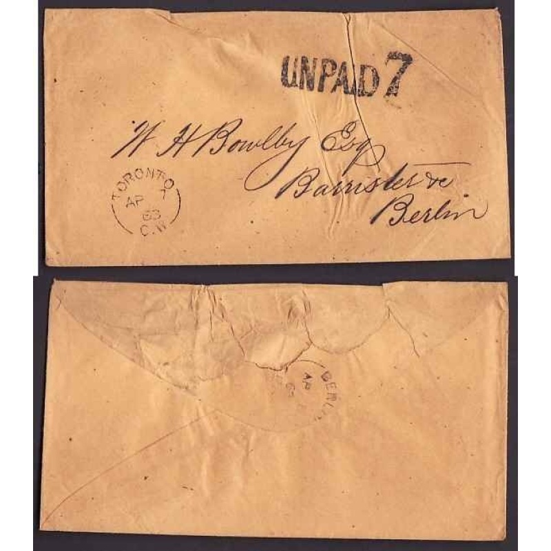 Canada-cover #10462-Stampless-York Cnty-Toronto,CW-Ap 7 1863-rated "U