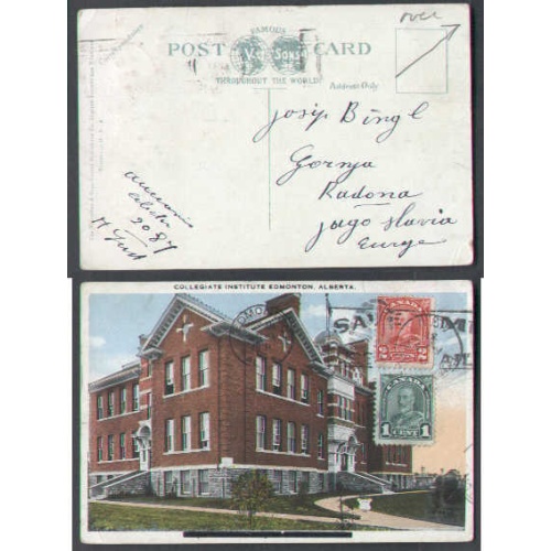 Canada-cover #5604-1c + 2c KGV p/c to Jugoslavia-Edmonton-Aug 24 1931-3c UPU