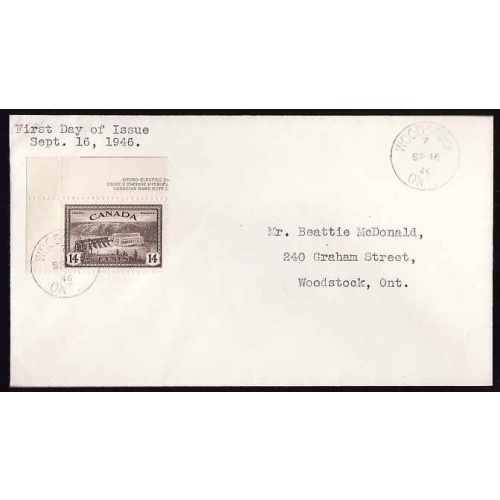 Canada-cover #13523-14c #270-partial plate inscription-FDC-Woodstock, Ont