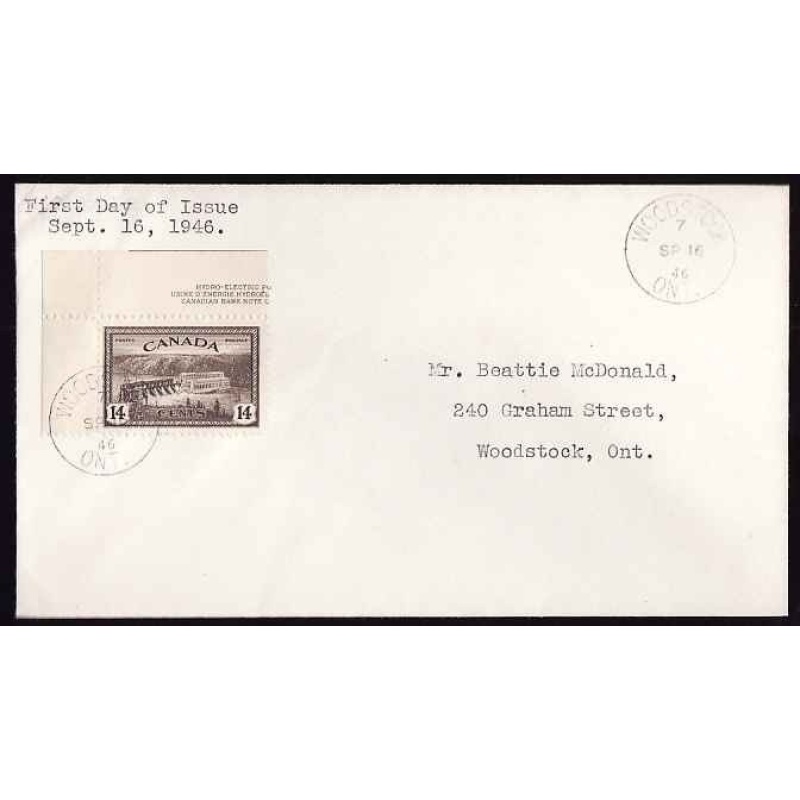 Canada-cover #13523-14c #270-partial plate inscription-FDC-Woodstock, Ont