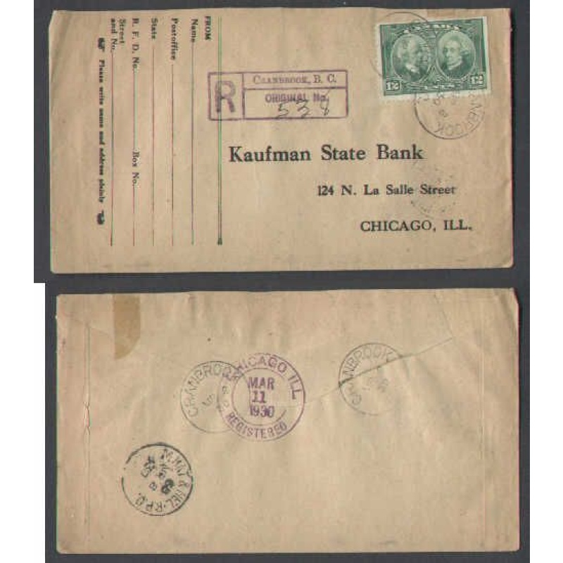 Canada-cover #4844-12c-regd to the US-Cranbrook,BC-B/S RPO-Med Hat &