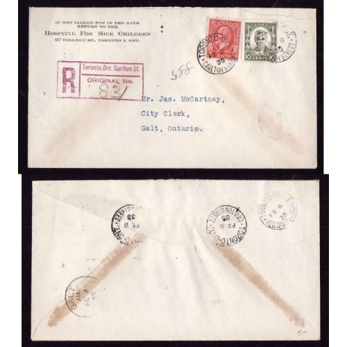 Canada-cover #14347-10c+3c regd-York-Toronto-Fe 8 1935- Hospital
