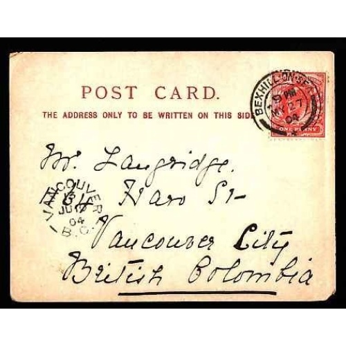 GB-cover #13528-1p p/c to Vancouver-receiving-Vancouver,BC-13 JU 10 1904 -