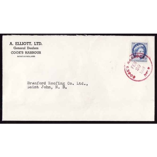Canada-cover #13593-5c Wilding-Cooks Harbour,NFLD-Feb 20 1959-