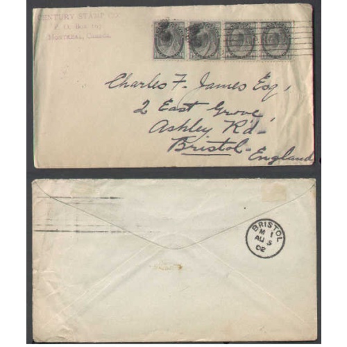 Canada-cover #4999-1/2c(4)-Montreal-2c Empire letter rate to England-Century Stamp