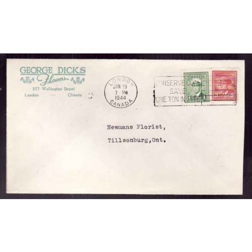 Canada-cover #13757-Illustrated-George Dicks Flowers-Middlesex Cty-London,Ont