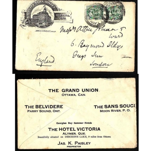 Canada-cover #14233-1c(2)-Hotel ad-front/back-Ottawa,Ont-Fe 20 1908-