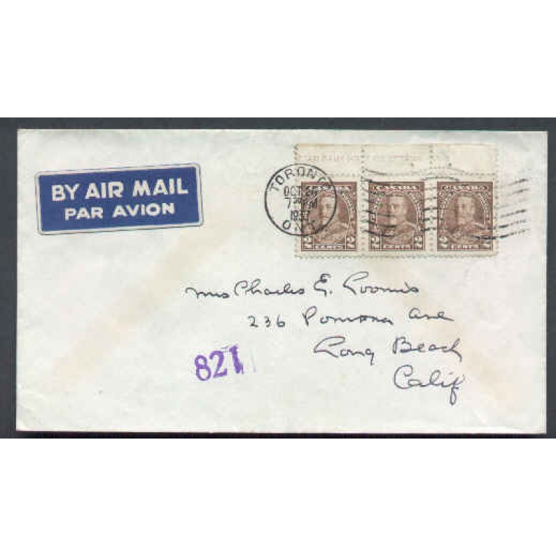 Canada-cover #5758-2c(3) inscription strip-Toronto,Ont-6c airmail rate to USA -