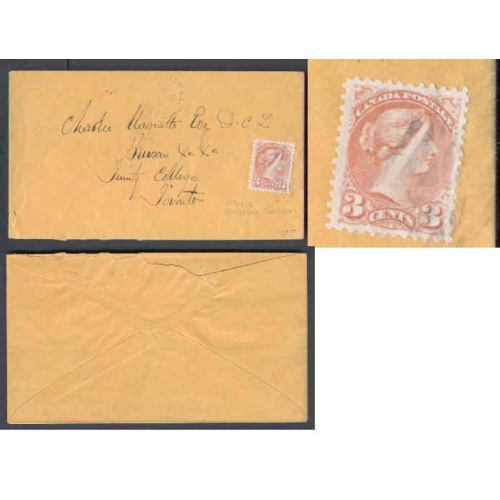 Canada-#9263 - 3c Small Queen [ very nicely centred ] with fancy cancel [ cross in a box