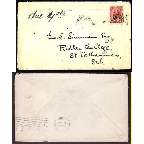 Canada-cover #10142-2c KEVII-"Due 4c"-Lanark cnty-Maberly,Ont-Ap 14 1904-