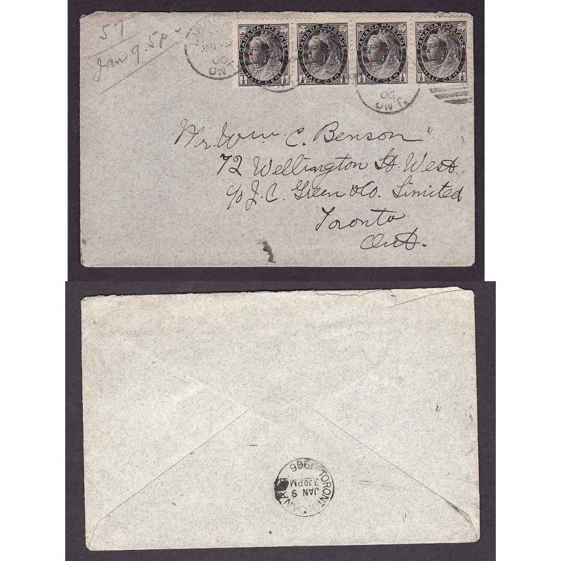 Canada-cover #4676-1/2c(4)Numeral-Victoria Cnty-Lindsay,Ont-Jan 9 1906-