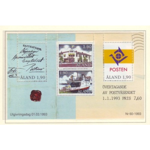 Aland Finland Sc 72 1993 Postal Autonomy stamp sheet mint NH