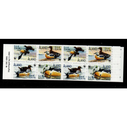 Aland Finland Sc 185e 2001 Ducks WWF stamp booklet pane mint NH