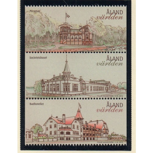 Aland Finland Sc 334 2012 Architecture Buildings stamp strip of 3 mint NH