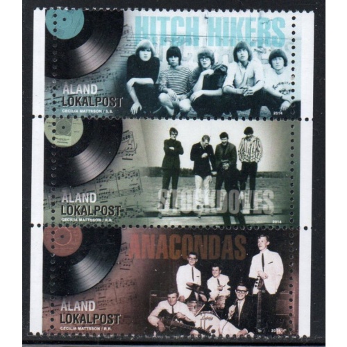 Aland Finland Sc 360 2014 60's Musicians stamp strip of 3  mint NH