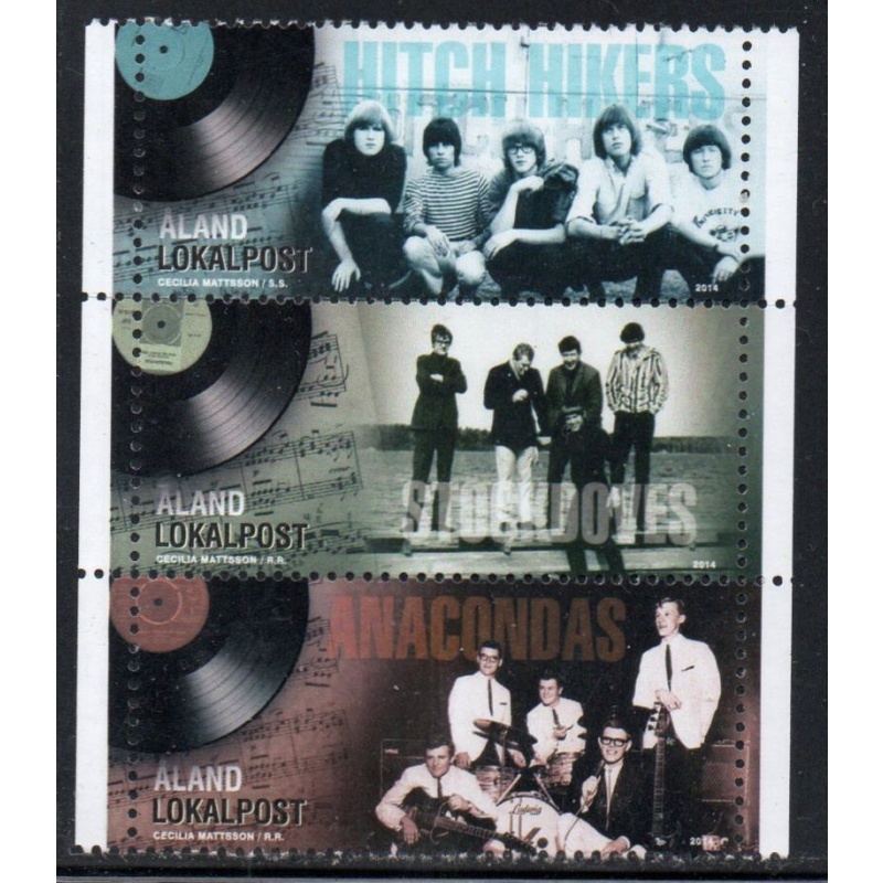 Aland Finland Sc 360 2014 60's Musicians stamp strip of 3  mint NH