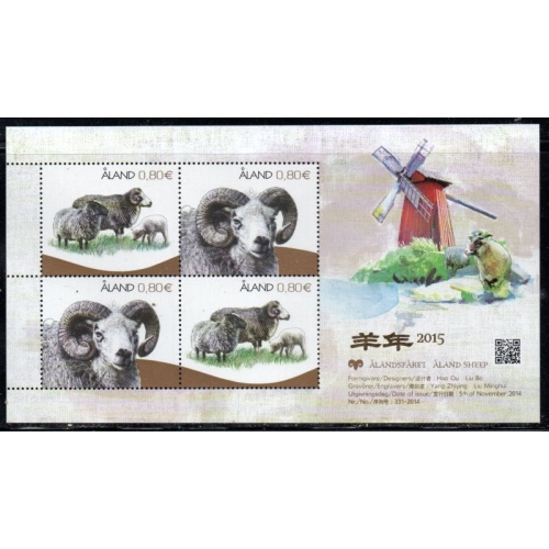Aland Finland Sc 362 2014 Year of the Ram stamp sheet of 4 mint NH