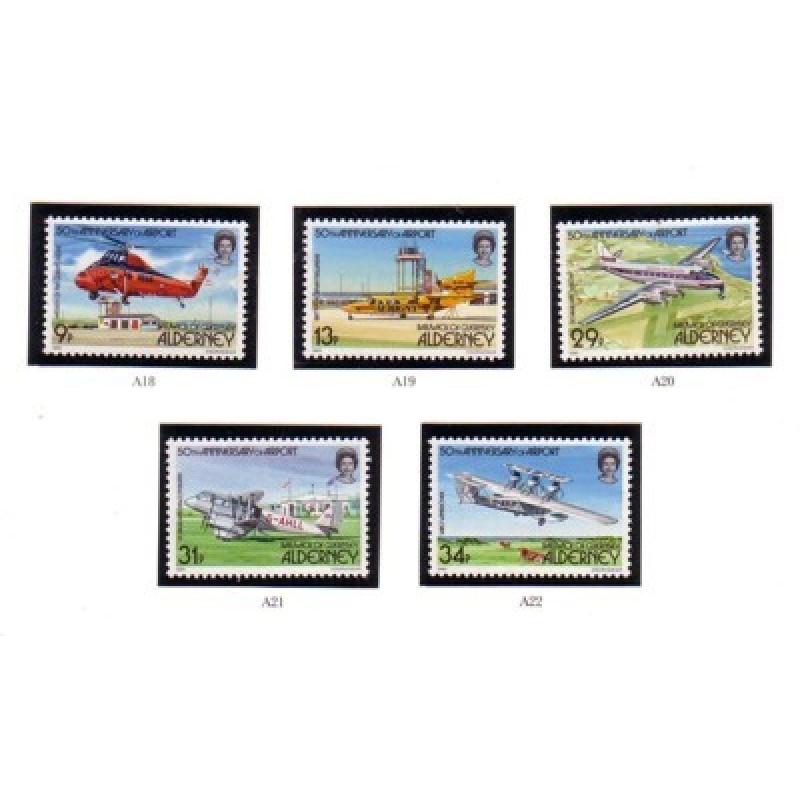 Alderney Sc 18-22 1985 50th Anniversary Airport stamp set mint NH