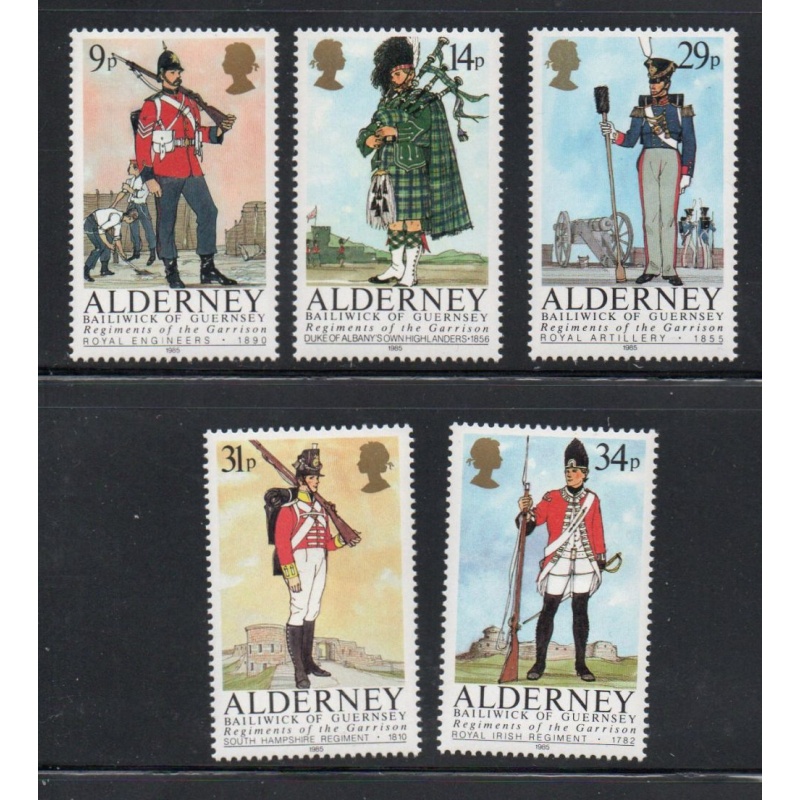 Alderney Sc 23-27 1985 Military Uniforms stamp set  mint NH