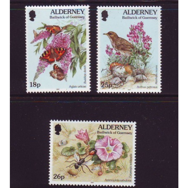 Alderney Sc  98-100 1997 Flora & Fauna stamp set mint NH