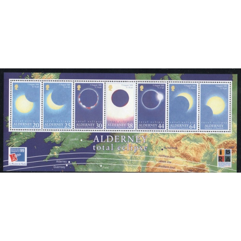 Alderney Sc  133a 1999 Total Solar Eclipse stamp sheet mint NH