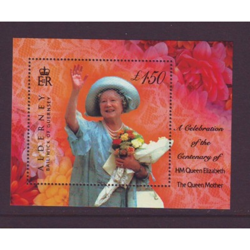 Alderney Sc  154 2000 100th Birthday Queen Mother stamp sheet mint NH