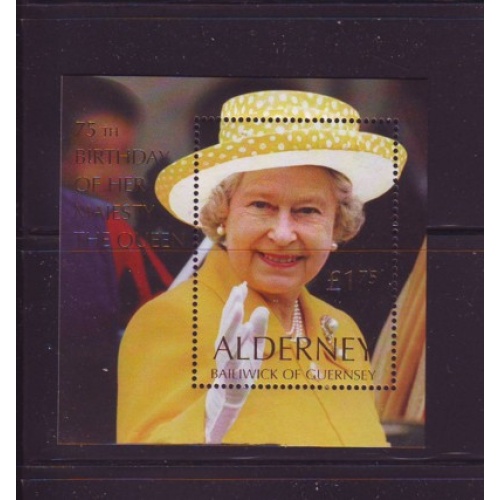 Alderney Sc  163 2001 75th Birthday QE II stamp sheet mint NH
