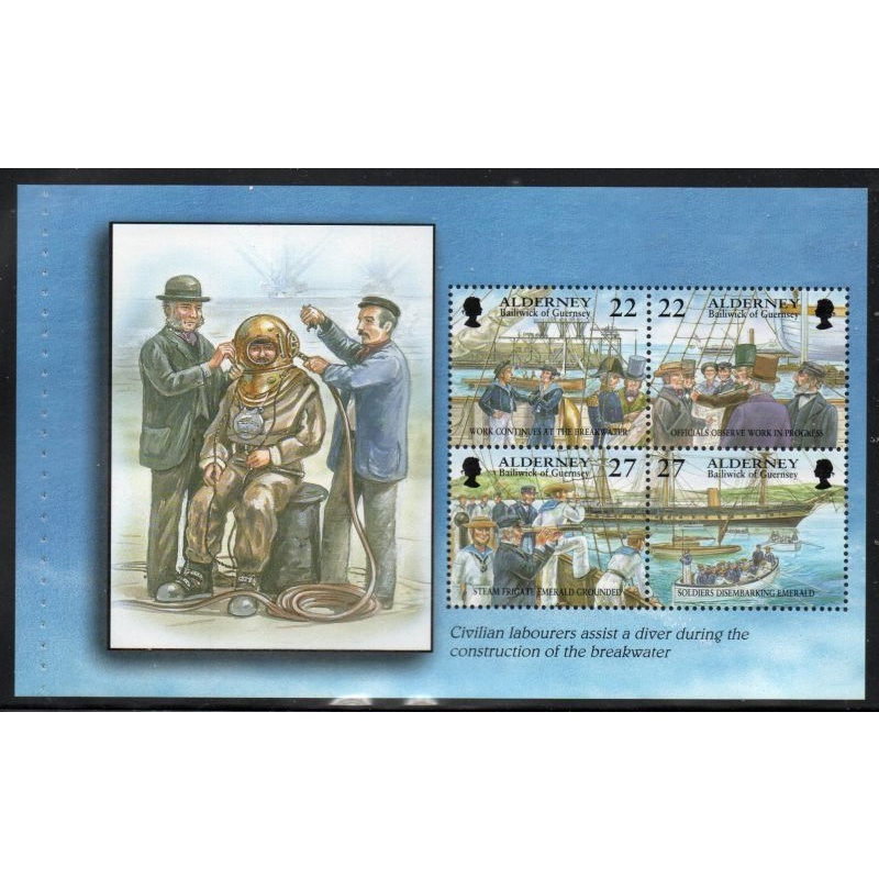 Alderney Sc 179b 2000 22p & 27p  Garrison Island stamp booklet pane mint NH Diver